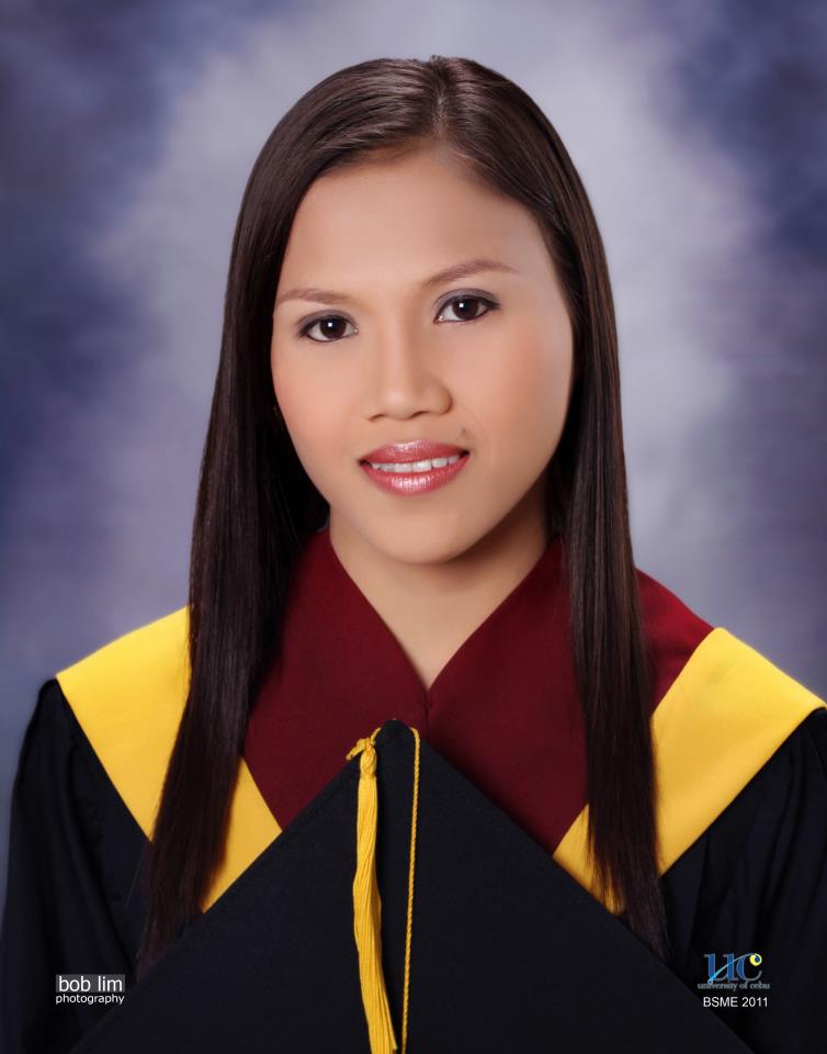 Graduation photo of young woman in education programme in Cebu, Philippines