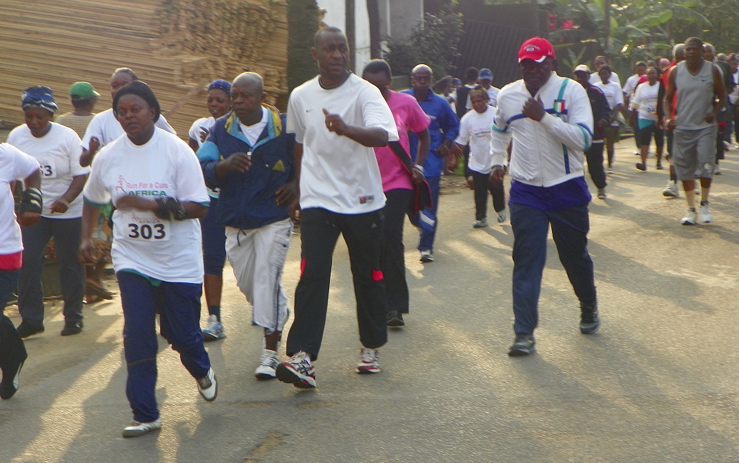 Men running for breast cancer awareness in Cameroon